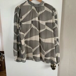 Express Gray and Cream Geometric Blouse